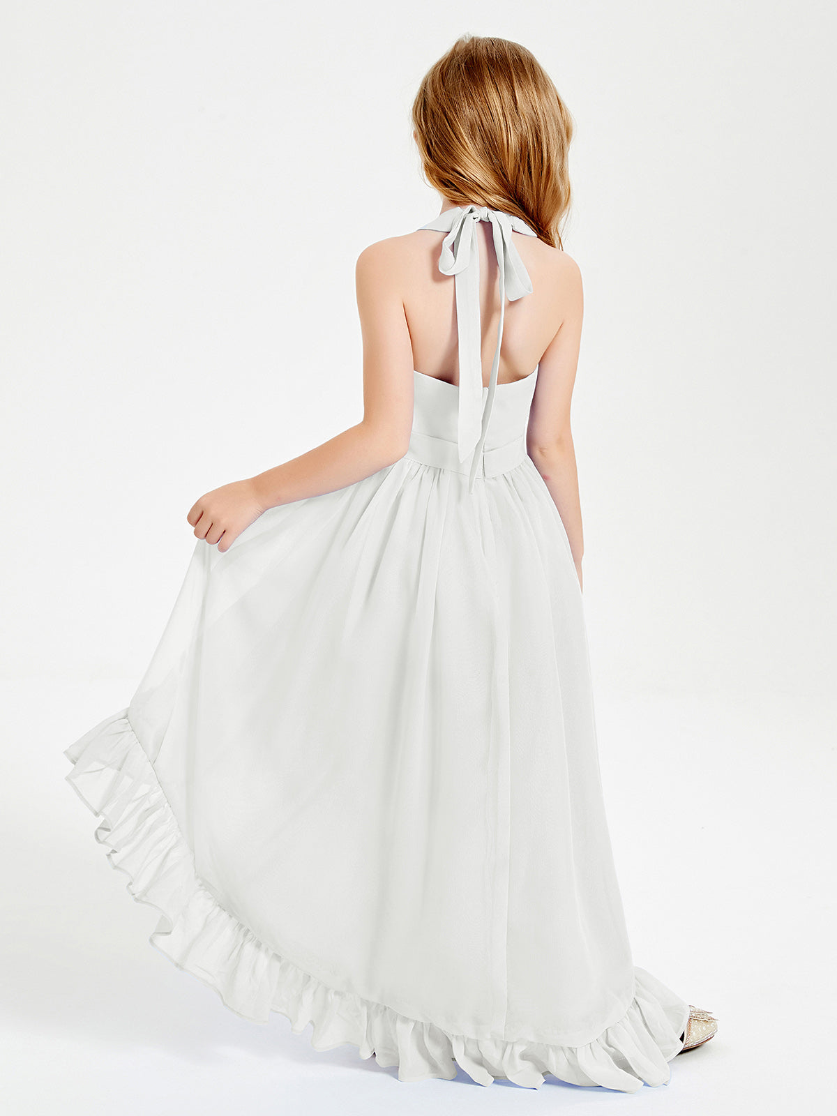 Trendy Boho Junior Bridesmaid Dresses Asymmetrical Cascading Skirt Ivory